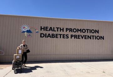 Days for Girls representative with Menstrual Kits for distribution on the Navajo Reservation